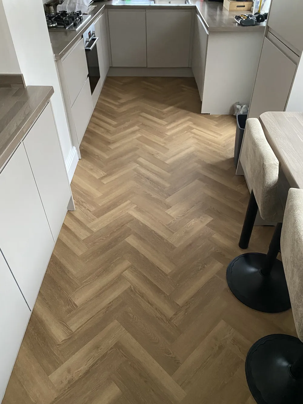 Herringbone LVT in a kitchen