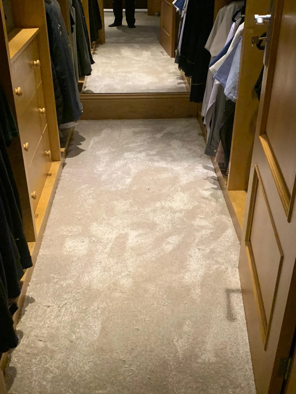 Warm cream carpet in a walk-in wardrobe